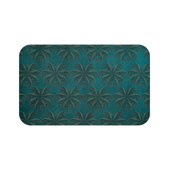 Boho Bath Mats and Rugs Dark Green Teal Octopus Sea Life Etsy