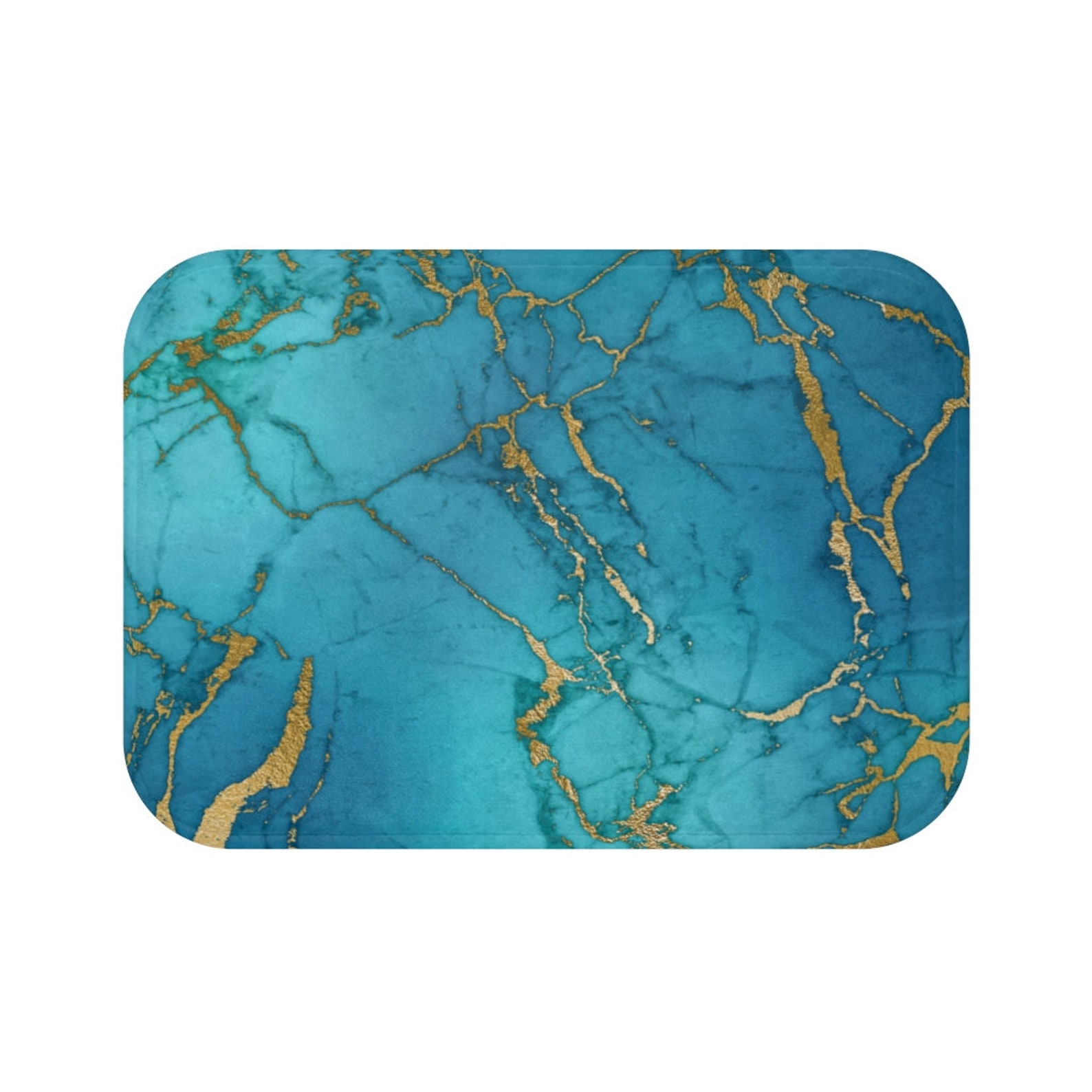 Bohemian Bath Mat Teal Blue Beige Marble Royal Navy Blue Etsy