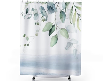 Boho Eucalyptus Shower Curtain: Watercolor Floral Bathroom Decor