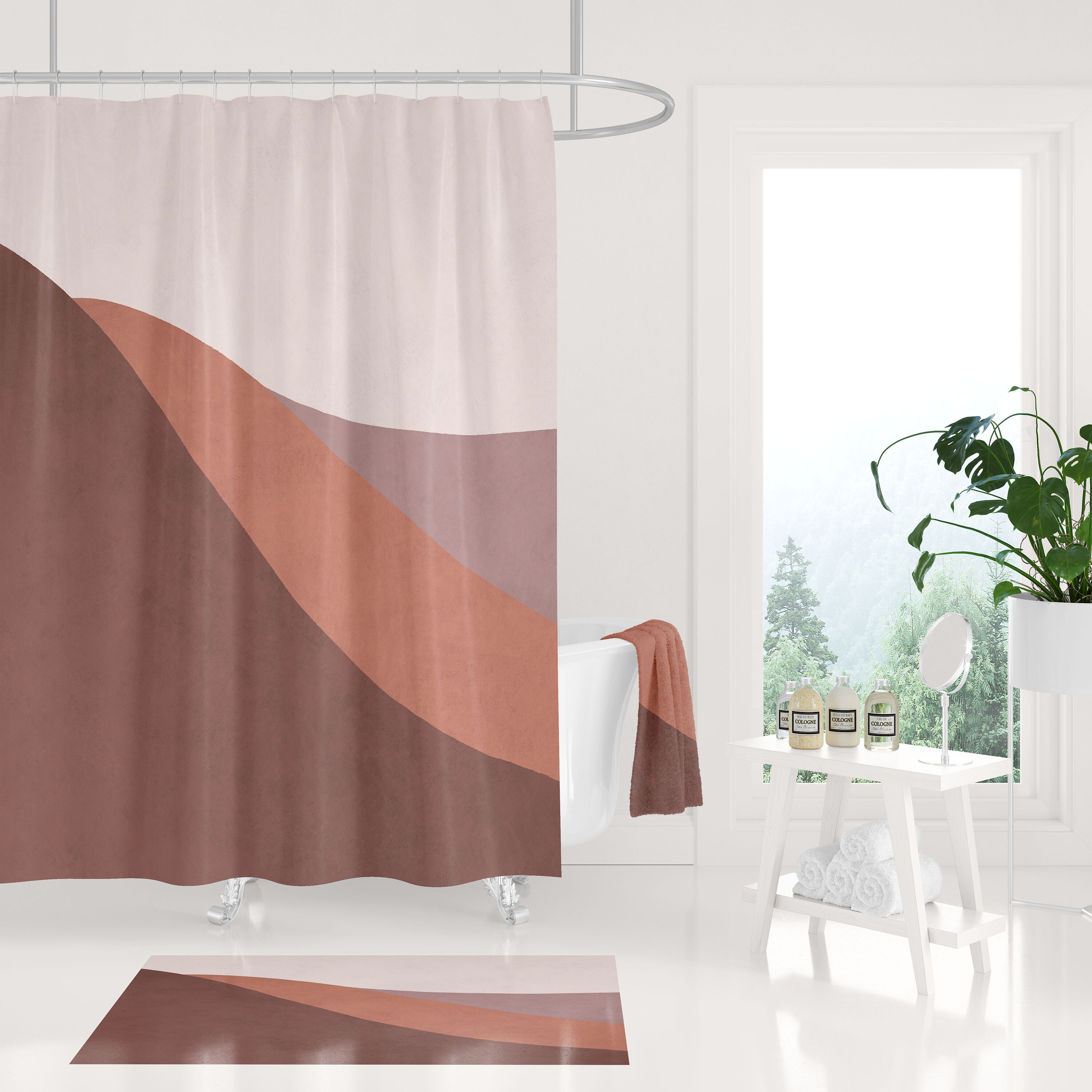 Boho Shower Curtain Burnt Orange Dusty Pink Mauve Burgundy Etsy