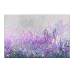 Boho Area Rug | Lilac Purple Grey Watercolor Wildflowers Ombre Gradient | Colorful Floor Rug, Large Rug, Living Room, Bedroom Decor