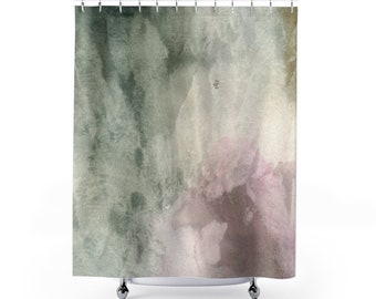 Boho Shower Curtain, Dusty Sage Green, Lavender Violet Shibori, Watercolor Ombre, Modern Abstract Art, Home Bathroom Decor