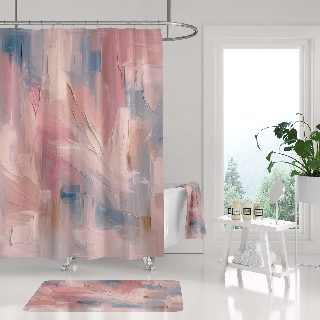 Pink Bathroom Curtain Set