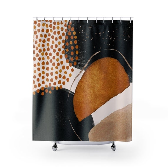 Boho Shower Curtain Gold Shower Curtain Mid Century Abstract