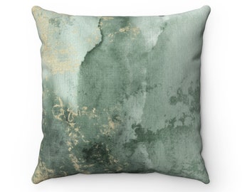 Abstract Square Pillow Cover, Forest Sage Moss Green, Beige Ombre