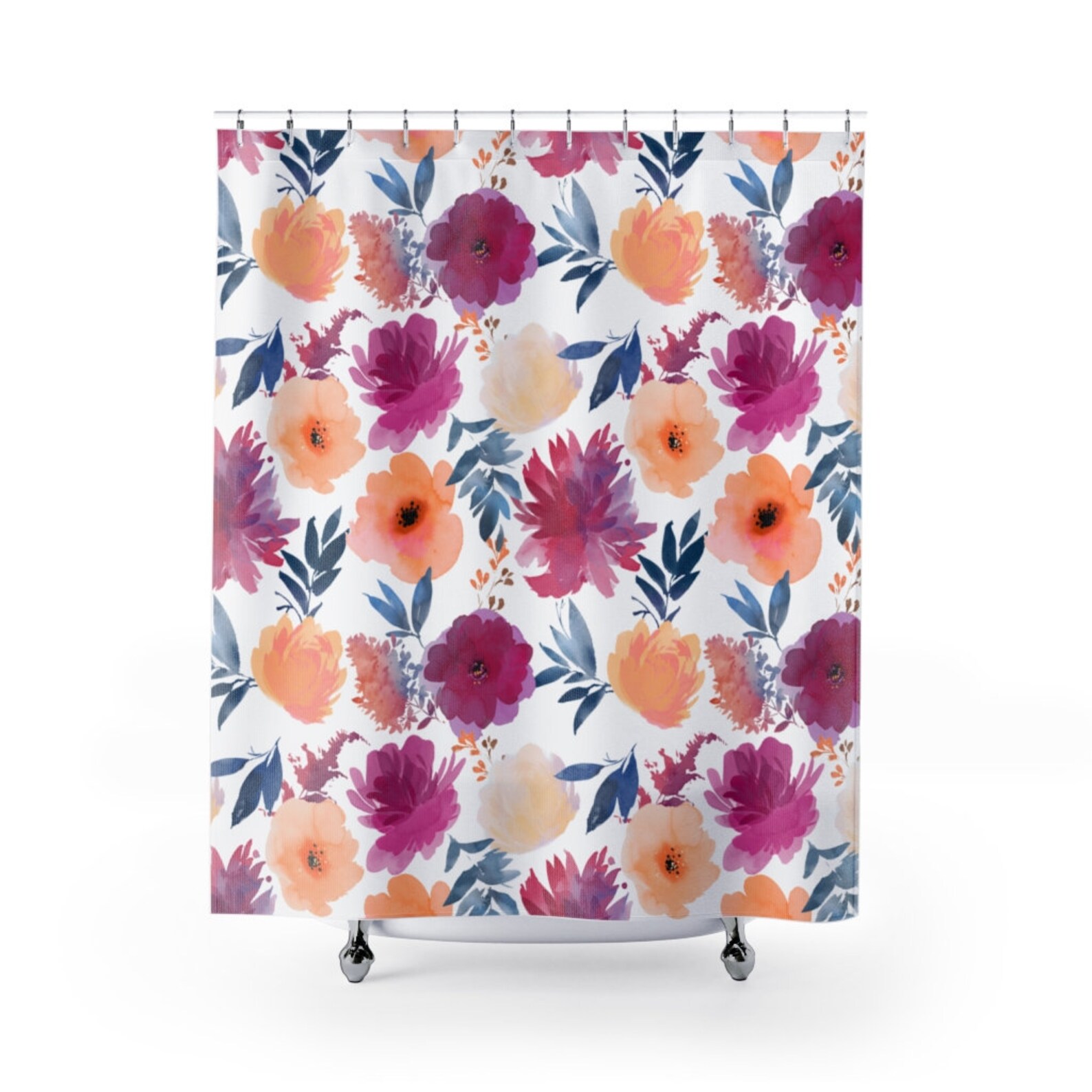 Floral Shower Curtains Navy Peach Ivory Mauve Plum Pink Etsy