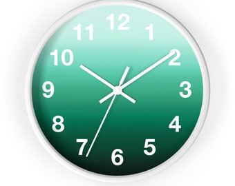 Horloge murale en bois abstraite, turquoise, turquoise, mer, vert sauge ombré Boho minimaliste moderne, aquarelle de cuisine, de bureau, horloge ronde 10 po