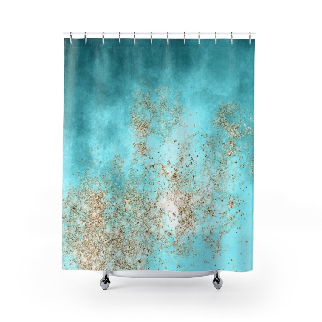 Abstract Boho Shower Curtain Teal Blue, Turquoise, Sandy Beige Ombre Gradient Bathroom Decor Etsy