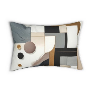 Geometric Throw Lumbar Pillow | Grey Beige, Black Abstract Art Deco, Nouveau | Mid Century Decorative Pillowcase, With Insert pillowcase