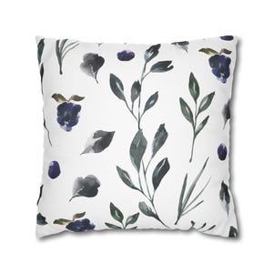 Funda de almohada con diseño floral abstracto, blanco, gris, verde y azul, botánica, minimalista, moderna, con acuarela, decorativa para sofá.