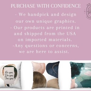 The image is a promotional poster for a company that sells custom graphics and pillows. It features three different pillow designs and a text box with information about the company's products and services.