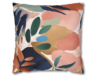 Boho Throw Pillow Cover, Abstract Couch Cushion Accent Pillowcase Navy Blue Burnt Orange Rust, Blush Beige, Green Mid Century 20x20 18x18
