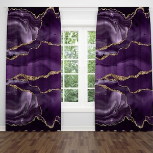 May include: Purple curtains with a gold glitter agate pattern.