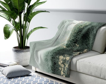 Cozy Comfy Boho Blankets, Forest Sage Moss Green, Beige, Ombre, Modern Abstract Art, Living Room, Bedroom, Home Office Throw Blanket