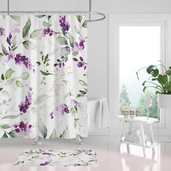 Newwiee Boho Duschvorhang-Set Mit Blumenmuster – 7-teilig Mit Matten, Handtüchern & WC-Vorlegern, Wasserdicht