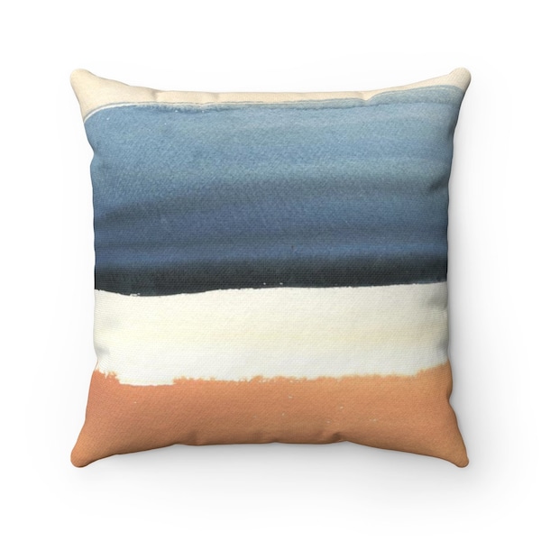 Boho Pillow Cover, Abstract Cream Navy Blue Caramel Camel Beige, Watercolor Decorative Couch Pillowcase, Living Room, Bedroom Decor