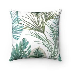 Pillow Cover, Floral Teal Green, Botanical Watercolor, Decorative Pillowcase, Square pillow cover 20x20, 18x18, 16x16 14x14