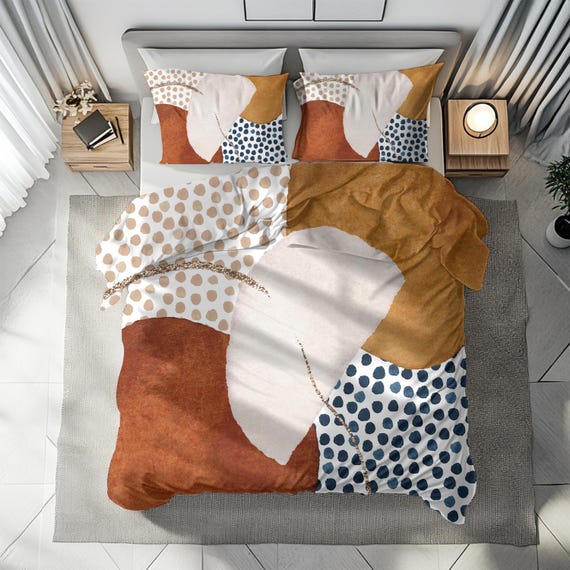 Parure De Lit Bohème King - Housse Couette Microfibre 3 Pièces - Style Rétro Boho