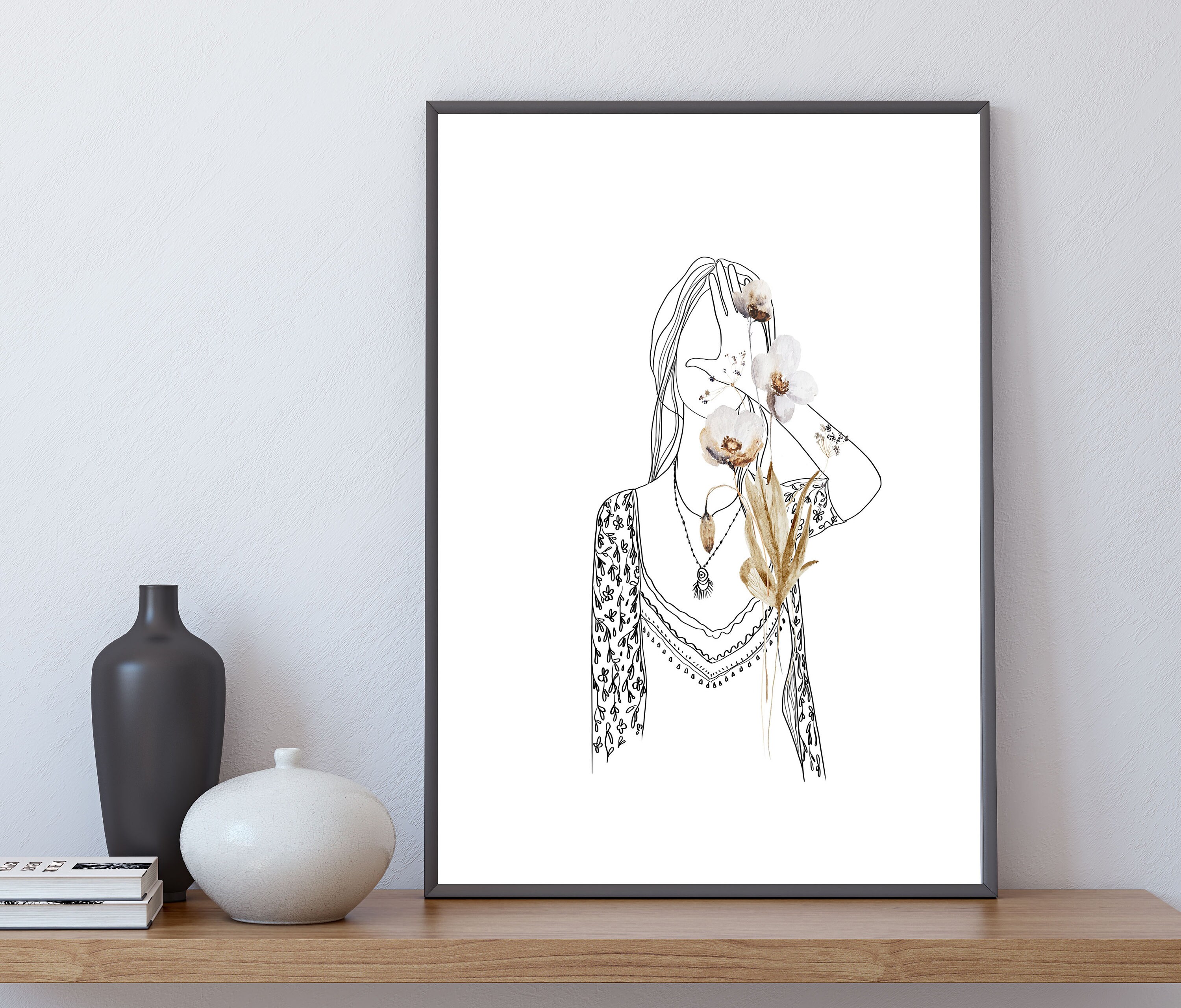 Boho Chic Wall Decor Art Prints Abstract Hippie Woman One Etsy