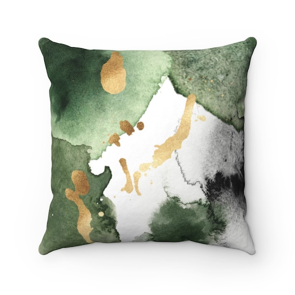 Abstract Art Pillow Cover, Couch Throw Accent, Forest Sage Green, Ombre Beige  Black, Decorative Pillowcase, Square 20x20, 18x18