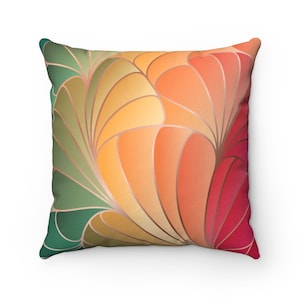 Abstract, Art Nouveau,Throw Pillow Cover, Orange, Green, Red, Yellow, Ombre Bohemian Decorative, Accent Pillow, Apartment, Home Office Decor