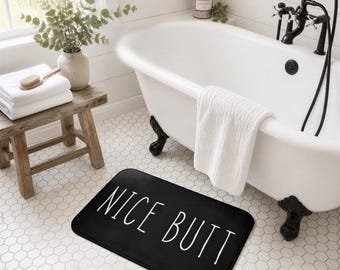 Alfombrilla de baño estilo granja, alfombra "Nice Butt" en blanco y negro (espuma viscoelástica)
