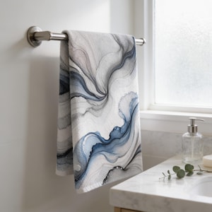 Boho Hand Towel | Modern Blue Grey White Abstract Bathroom Kitchen Towel