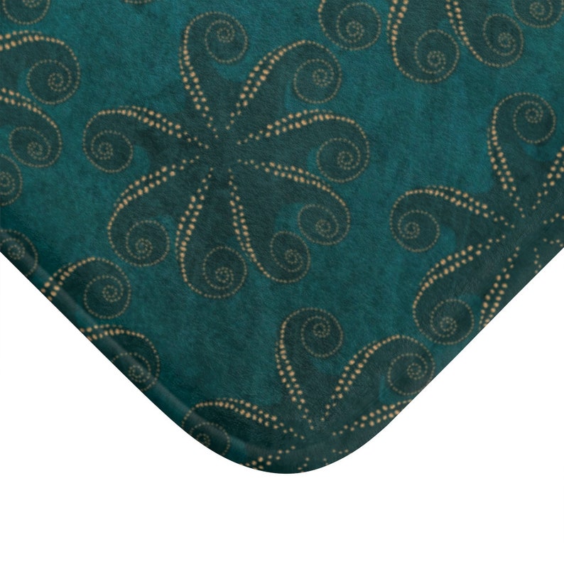Boho Bath Mats and Rugs Dark Green Teal Octopus Sea Life Etsy