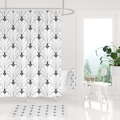 Shower Curtain Black & White Shower Curtain Art Deco Design Etsy