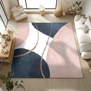 Boho Chic Area Rugs, Navy, Beige , Blush Pink, Abstract, Mid Century, Watercolor Modern Boho Chic,  Apartment, Home Office Decor