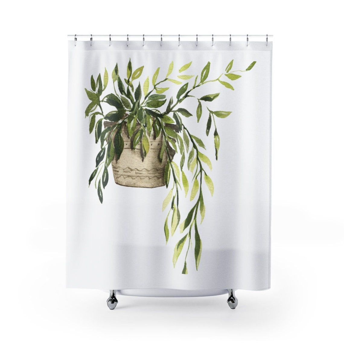 Fabric Shower Curtain Potted House Plant Plant Lovers Etsy