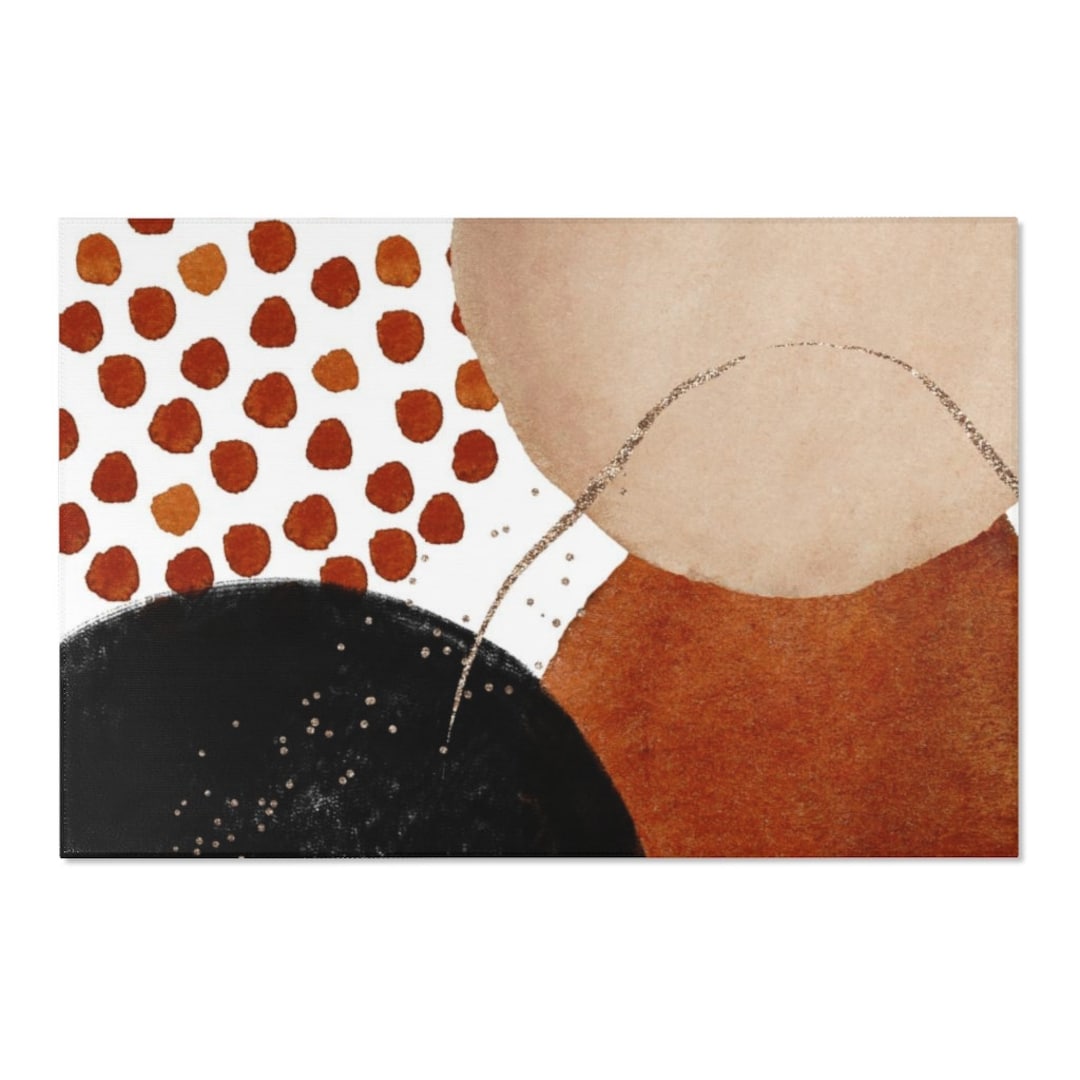 Abstract Boho Area Rug, Beige Rust Black White Modern Stylish Elegant ...