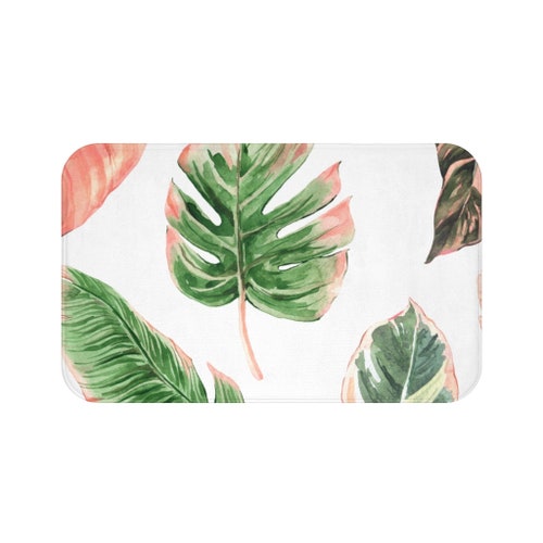 Bohemian Bath Mat Large Monstera Tropical Green Leaves Etsy