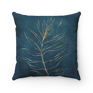 Abstract Boho Pillow Cover, Dark Teal Blue Beige Floral, Modern Living Room, Contemporary  Bedroom Decorative Couch Accent Pillowcase