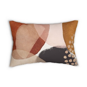 Abstract, Boho Throw Lumbar Pillow Cover with Insert, Mid Century, Black Rust, Beige Burnt Orange, Modern Luxury, Home Office Pillowcase