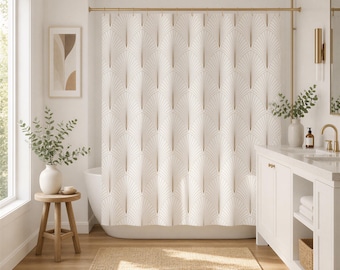 Tenda da doccia Art Deco - Beige e bianco Art Nouveau / Arredamento bagno e casa