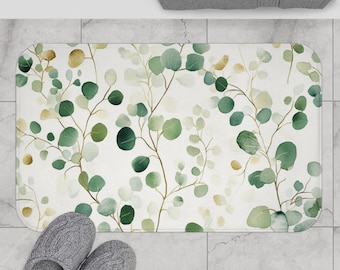 Eucalyptus Floral Bath Rug: Sage Green Coastal Decor