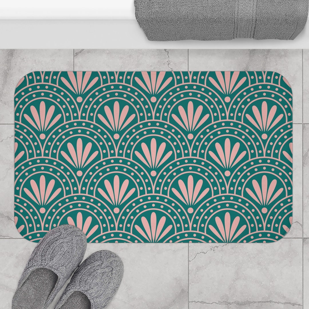 Boho Bath Mats and Rugs Teal Pink Retro Lotus Geometric Etsy