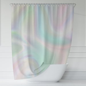 Tenda da doccia Boho Abstract / Ispirata all'ologramma, Lavanda pastello, Viola rosa, Verde menta / Minimalista / Decorazione per il bagno in stile acquerello