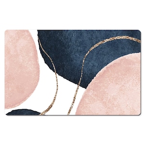May include: Abstract art print with pink and blue watercolor shapes and gold glitter accents.