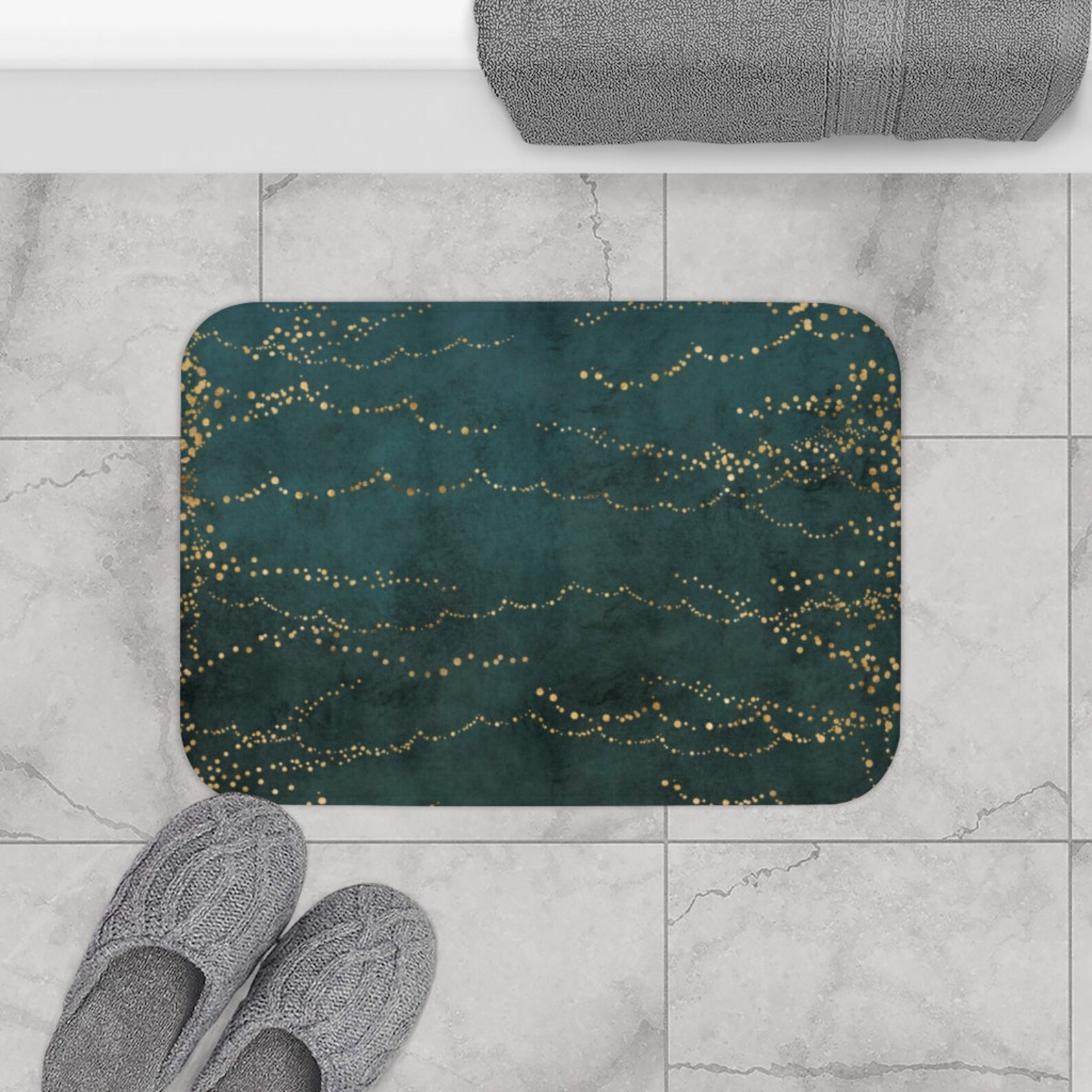 Bohemian Bath Mat Forest Emerald Green Gold Abstract Bath Etsy
