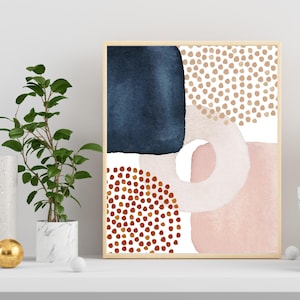 Boho Wall Decor Art Print, Abstract Minimalist Watercolor, Blush Pink, Navy Blue White Bedroom, Nursery, Living Room Art, Art Lover Gift
