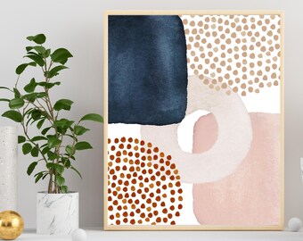 Boho Wall Decor Art Print, Abstract Minimalist Watercolor, Blush Pink, Navy Blue White Bedroom, Nursery, Living Room Art, Art Lover Gift