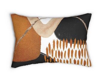 Lumbale kussen gooien, abstracte zwarte verbrande oranje beige aquarel, midden van de eeuw mooie elegante stijlvolle bank woondecoratie, moderne kussensloop