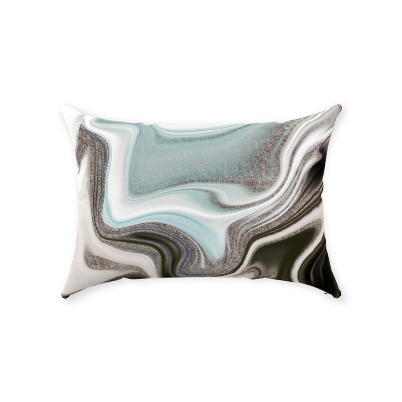 Bohemian Chic Decorative Pillowcase Abstract Art Lumbar Pillow Soft Teal Turquoise Gray Boho Throw Pillow Cover With Watercolor
