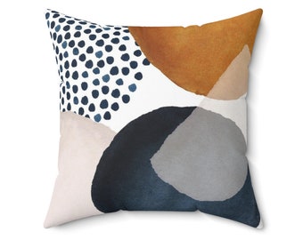 Boho Abstract Couch Unique Pillow Cover, Navy Rust, Burnt Orange, Cream Beige, White Mid Century Watercolor, Modern Minimalist Decorative