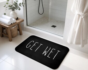 Get Wet Bath Mat, Black Farmhouse Bathroom Rug (Memory Foam)