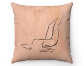 Female Abstract Pillow Cover, Terracotta Paint, One Line Drawing