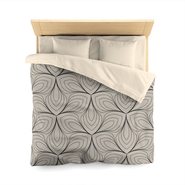 Art Deco Duvet Blanket Cover, Boho Bedding Beige Black, Geometric, Watercolor Minimalist, King, Queen Standard Bedroom Soft Duvet Cover