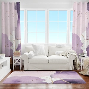 Boho Chic Abstract Area Rugs, Lavender Lilac Violet Purple Pink, Minimalist Mid Century Apartment, Home Office Floor Rug